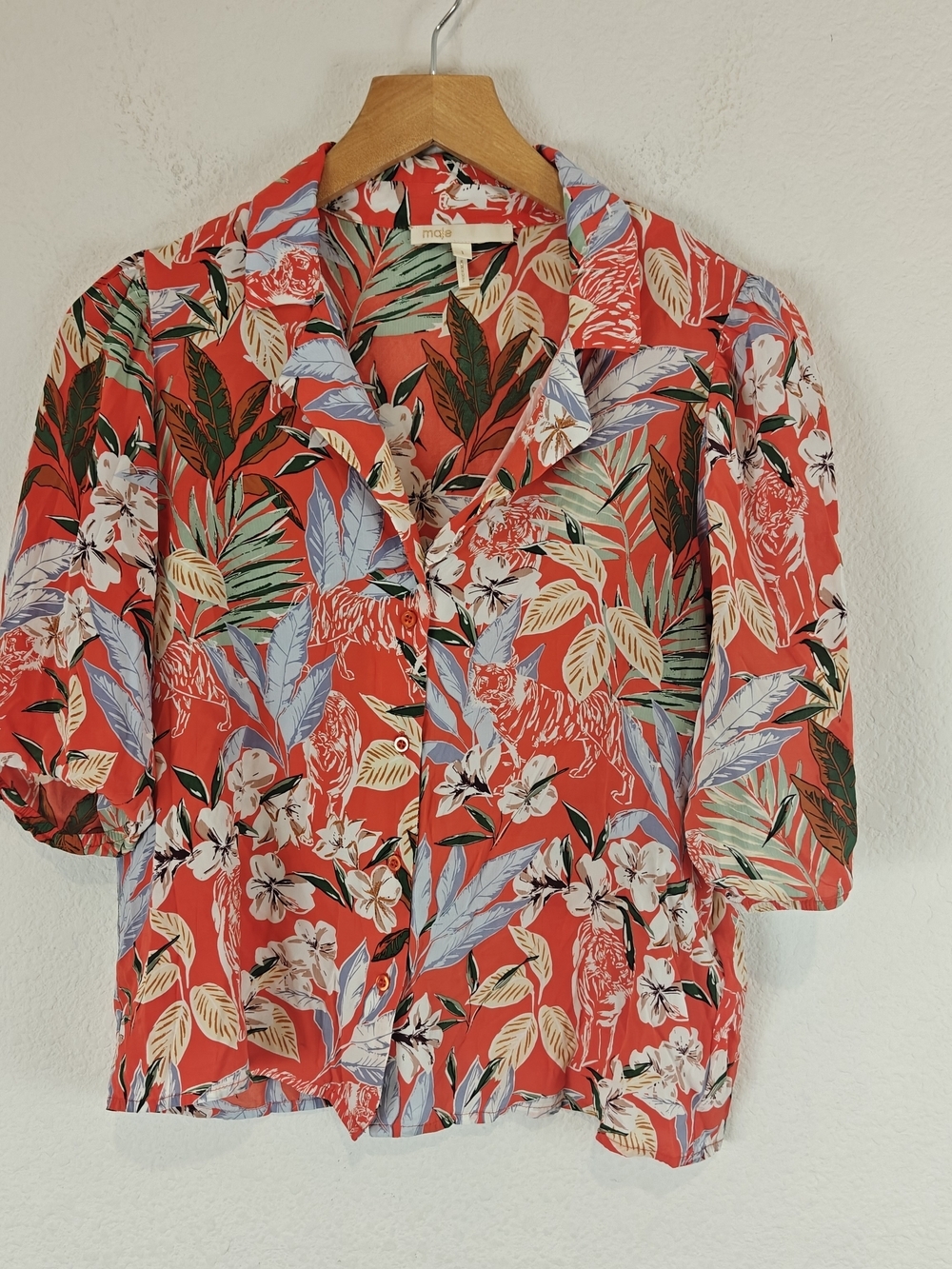 Maje Tropical Floral Viscose Button-Up Blouse Size 1/S NWOT Parisian Chic - Picture 5 of 16